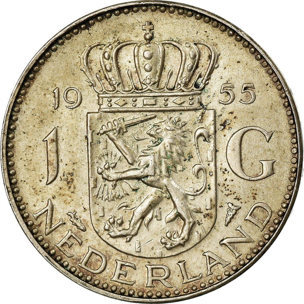 Coin, Netherlands, Juliana, Gulden, 1955, EF(40-45), Silver, KM:184