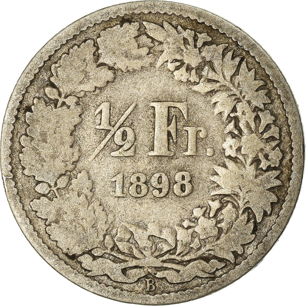 Moneta, Szwajcaria, 1/2 Franc, 1898, Bern, VF(20-25), Miedź-Nikiel, KM:23a.3