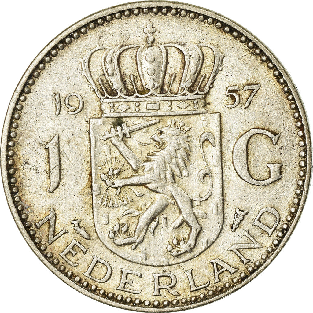 Coin, Netherlands, Juliana, Gulden, 1957, EF(40-45), Silver, KM:184