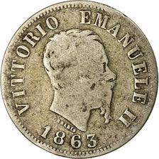 Monnaie, Italie, Vittorio Emanuele II, 50 Centesimi, 1863, Milan, TB, Argent
