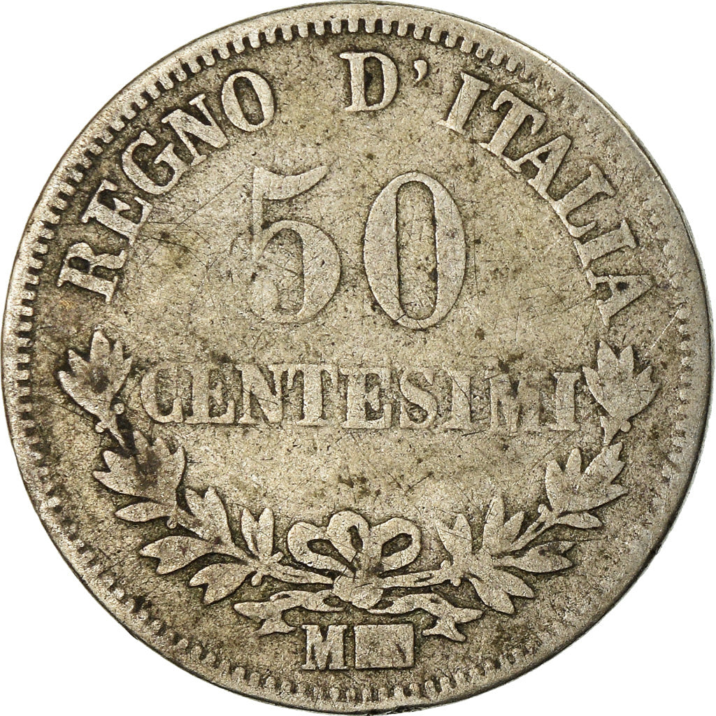Monnaie, Italie, Vittorio Emanuele II, 50 Centesimi, 1863, Milan, TB, Argent