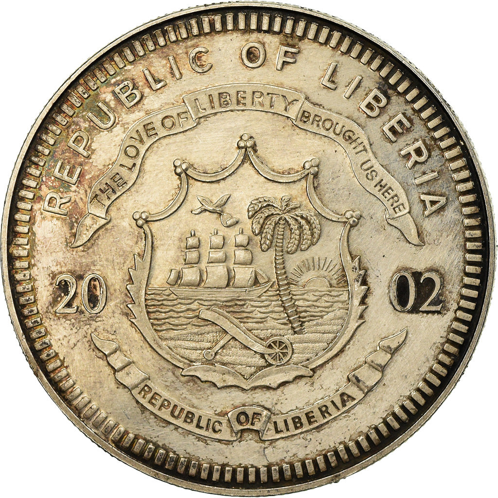 Liberia, 10 Dollars, 2002, Copper Plated Silver, AU(50-53)