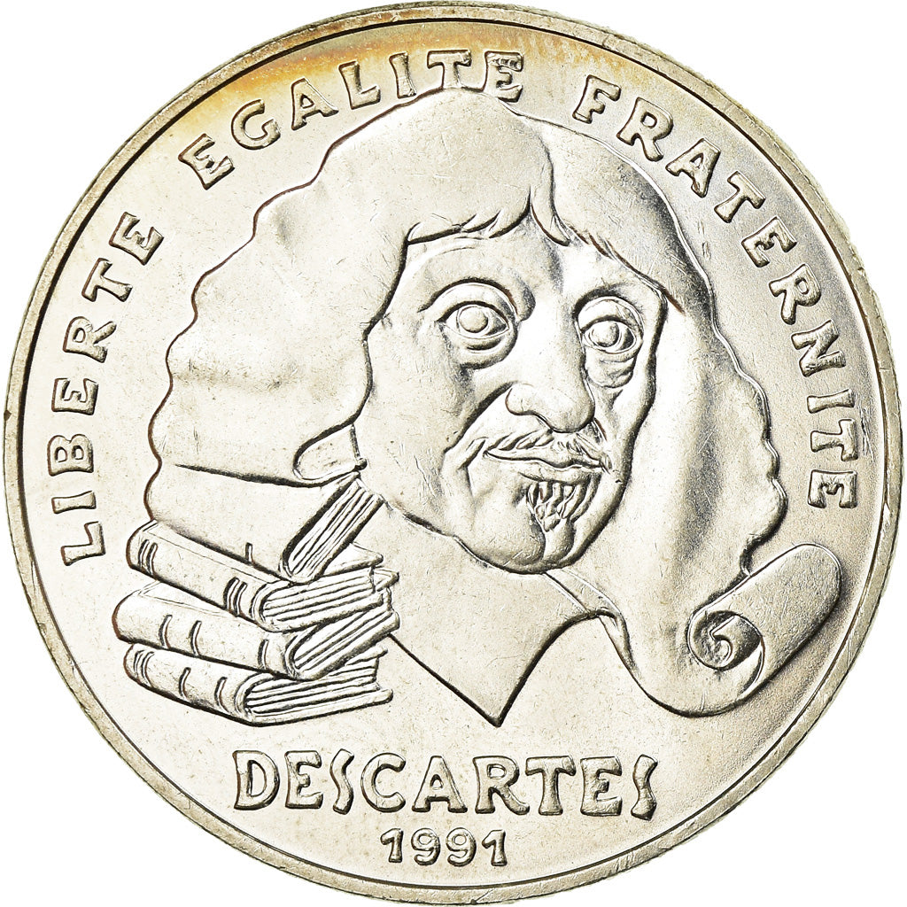 Munten, Frankrijk, Descartes, 100 Francs, 1991, PR+, Zilver, KM:996, Gadoury:906