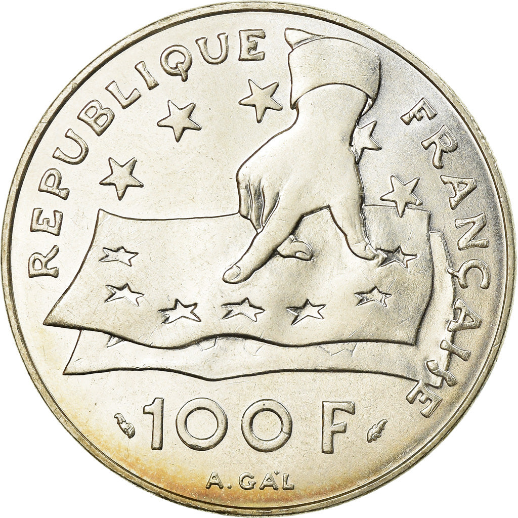 Munten, Frankrijk, Descartes, 100 Francs, 1991, PR+, Zilver, KM:996, Gadoury:906