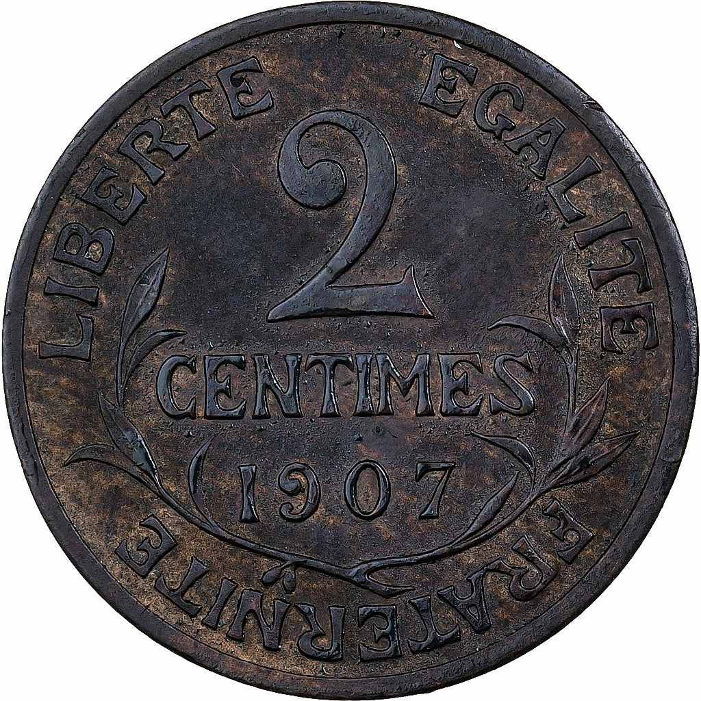 France, 2 Centimes, Daniel-Dupuis, 1907, Paris, Bronze, AU(50-53), Gadoury:107
