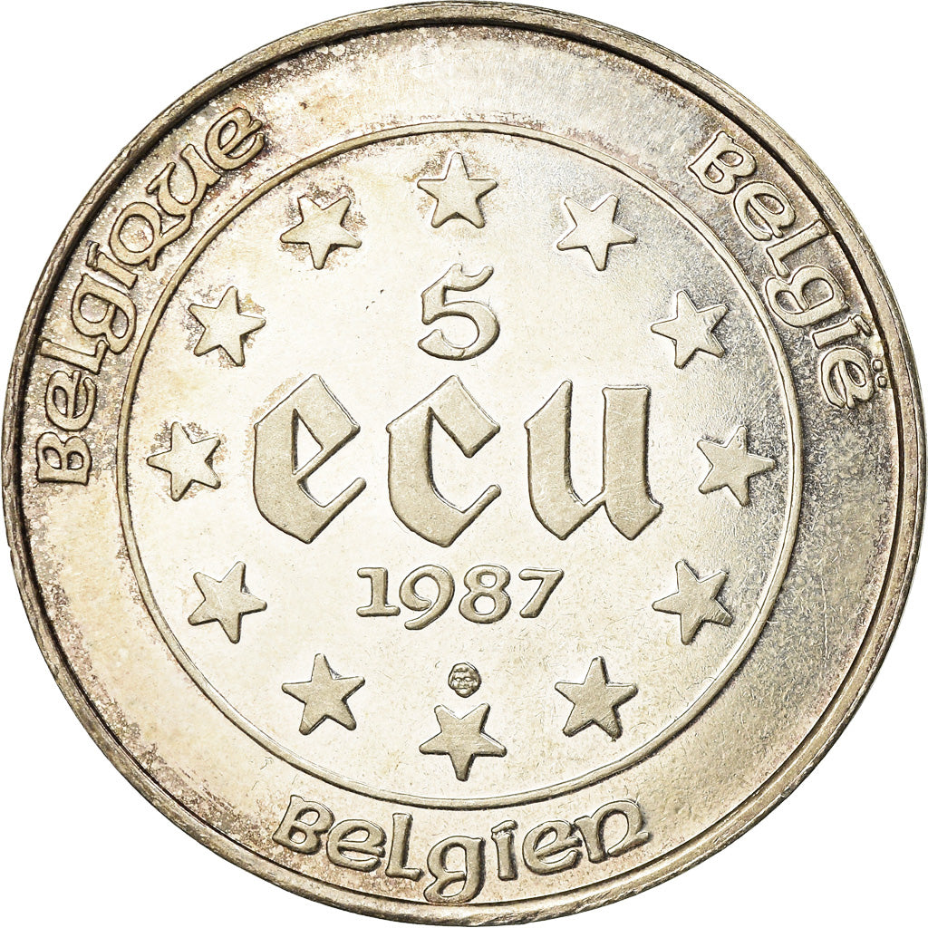 Coin, Belgium, 5 Ecu, 1987, AU(55-58), Silver, KM:166