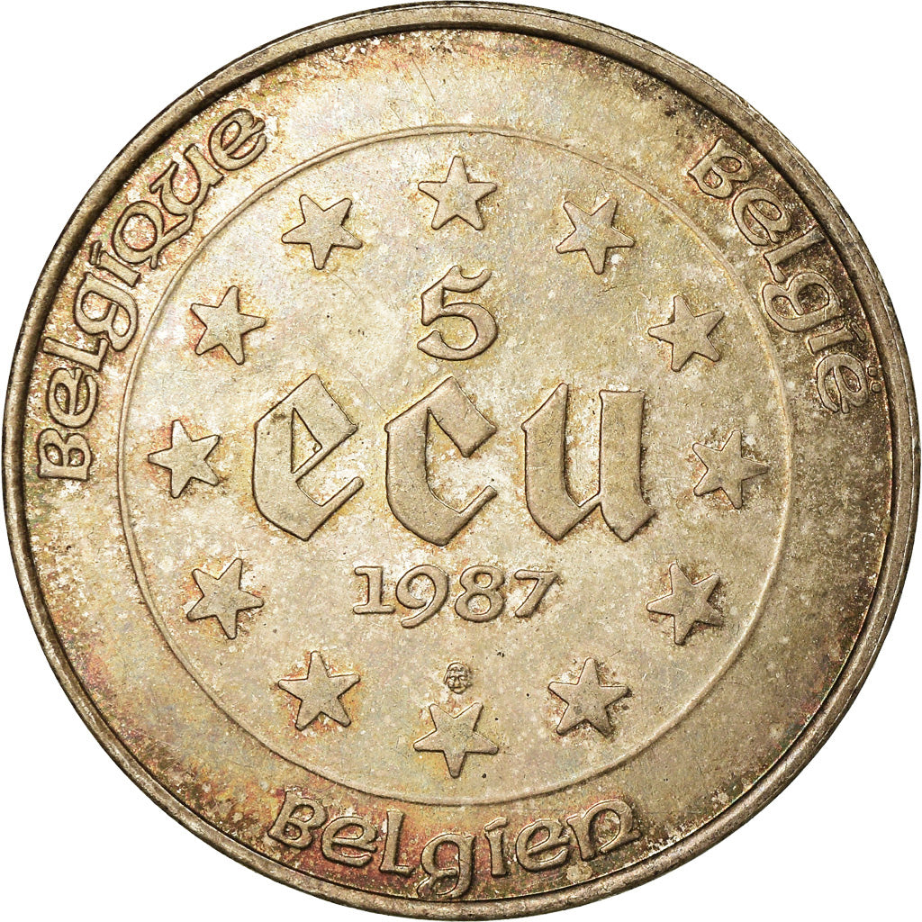 Münze, Belgien, 5 Ecu, 1987, VZ, Silber, KM:166