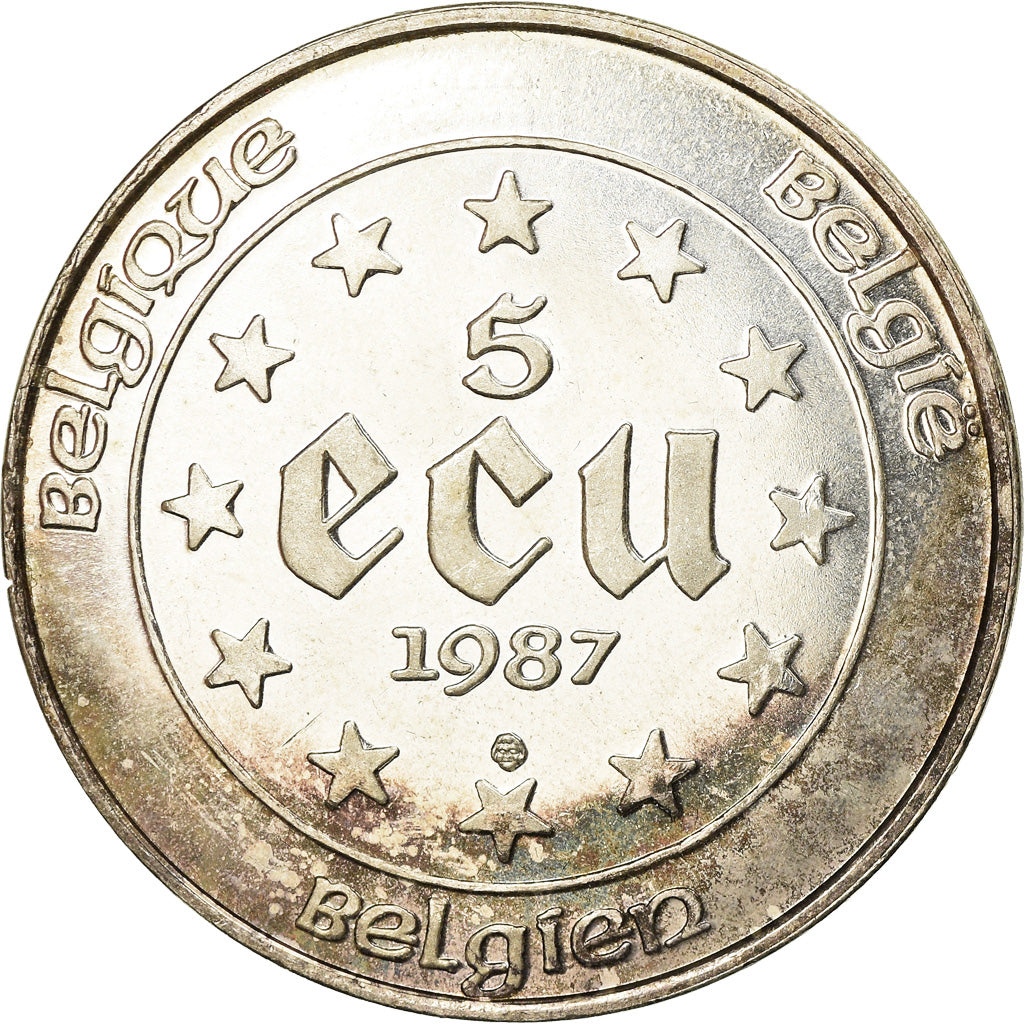 Coin, Belgium, 5 Ecu, 1987, MS(60-62), Silver, KM:166