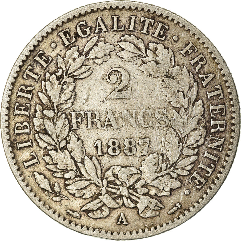 Monnaie, France, Cérès, 2 Francs, 1887, Paris, TB+, Argent, Gadoury:530a