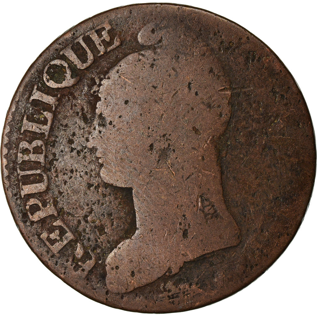 Moneta, Francja, Dupré, 5 Centimes, AN 8, Strasbourg, F(12-15), Bronze