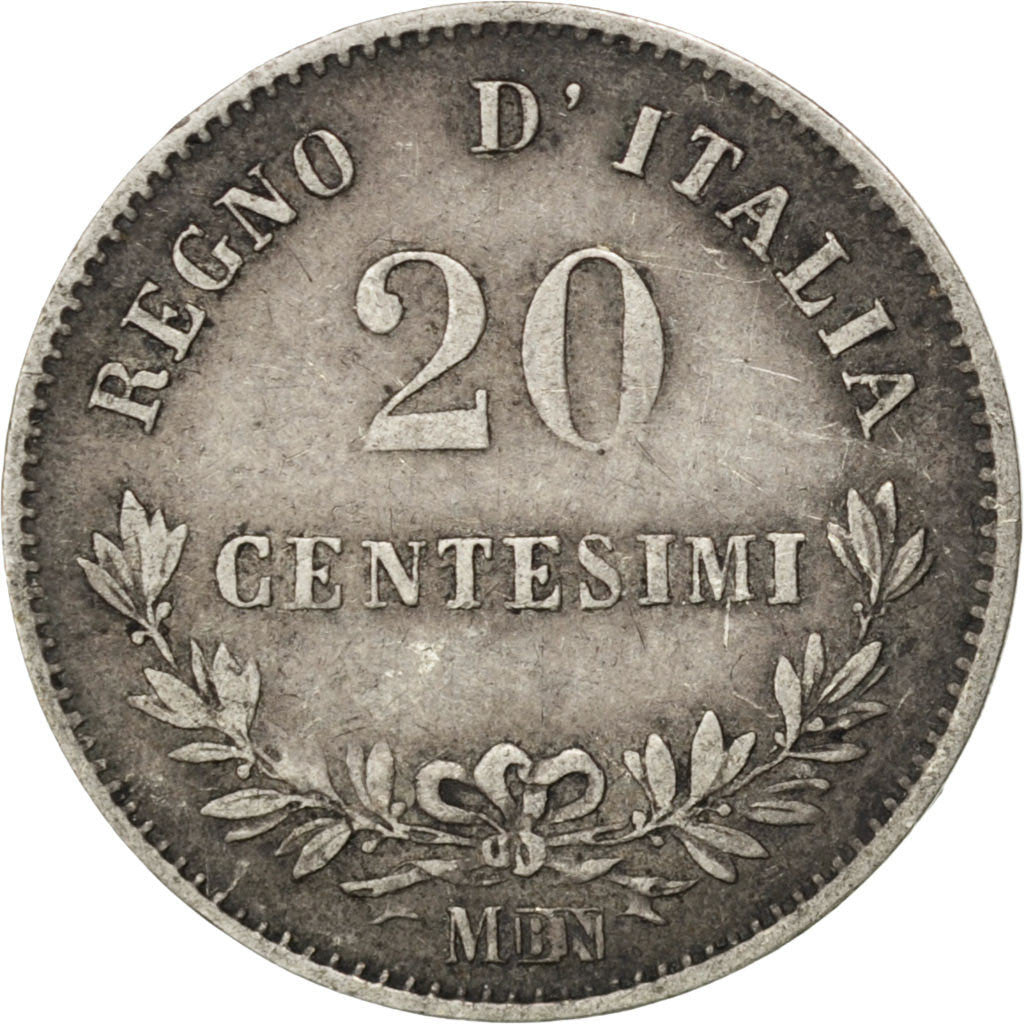Coin, Italy, Vittorio Emanuele II, 20 Centesimi, 1863, Milan, EF(40-45), Silver