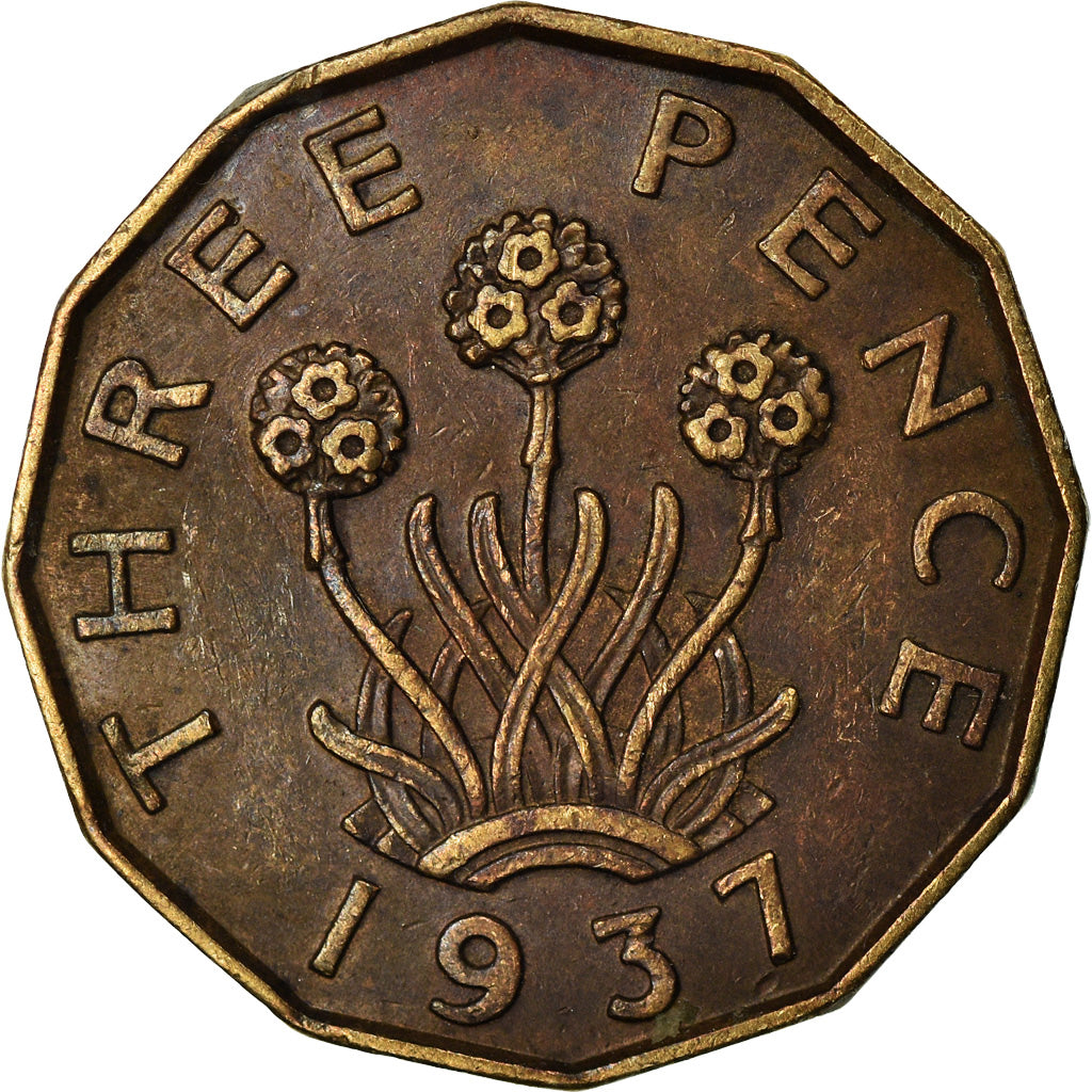 Coin, Great Britain, George VI, 3 Pence, 1937, AU(50-53), Nickel-brass, KM:849