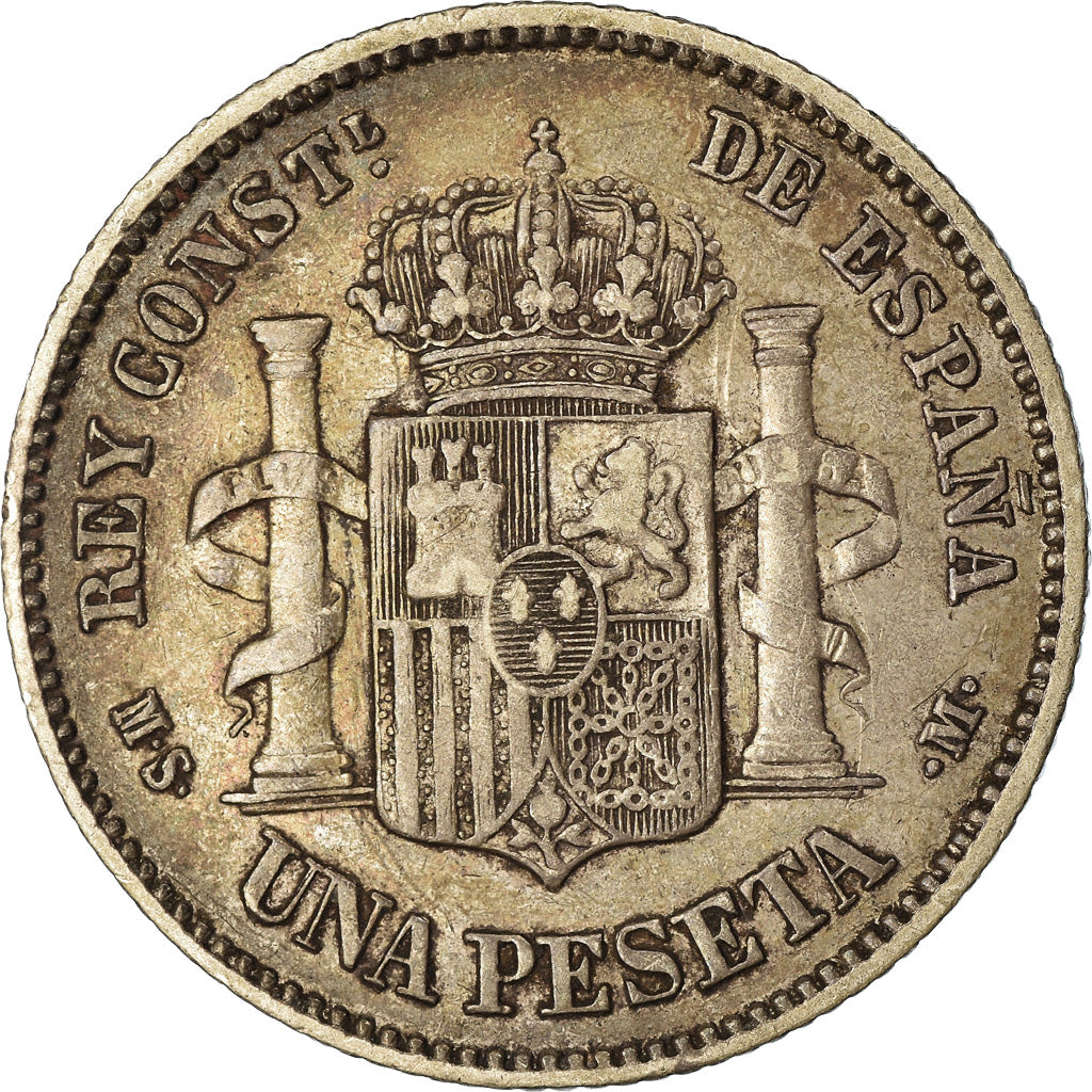 Munten, Spanje, Alfonso XII, Peseta, 1881, Madrid, Rare, ZF, Zilver, KM:686