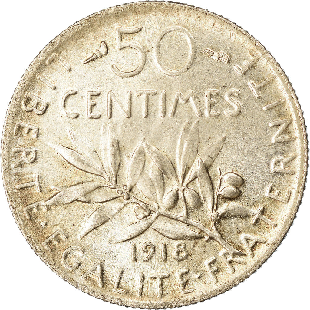 Coin, France, Semeuse, 50 Centimes, 1918, Paris, MS(63), Silver, KM:854