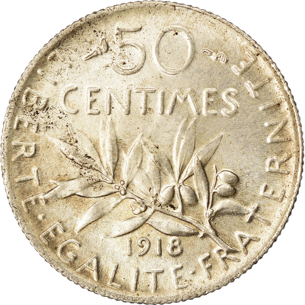 Coin, France, Semeuse, 50 Centimes, 1918, Paris, MS(63), Silver, KM:854