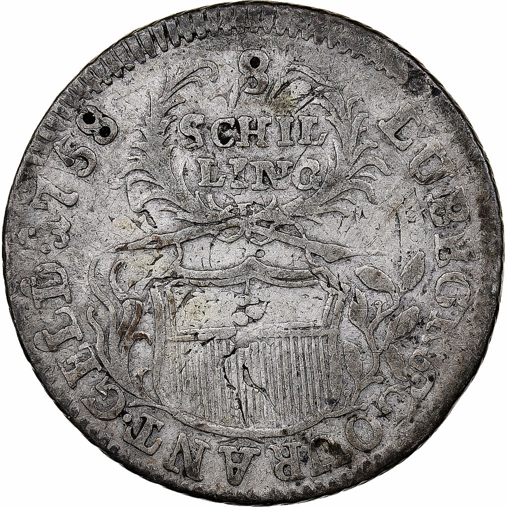 Free Hanseatic city of Lübeck, 8 Schilling, 1758, Lübeck, Silver, VF(30-35)