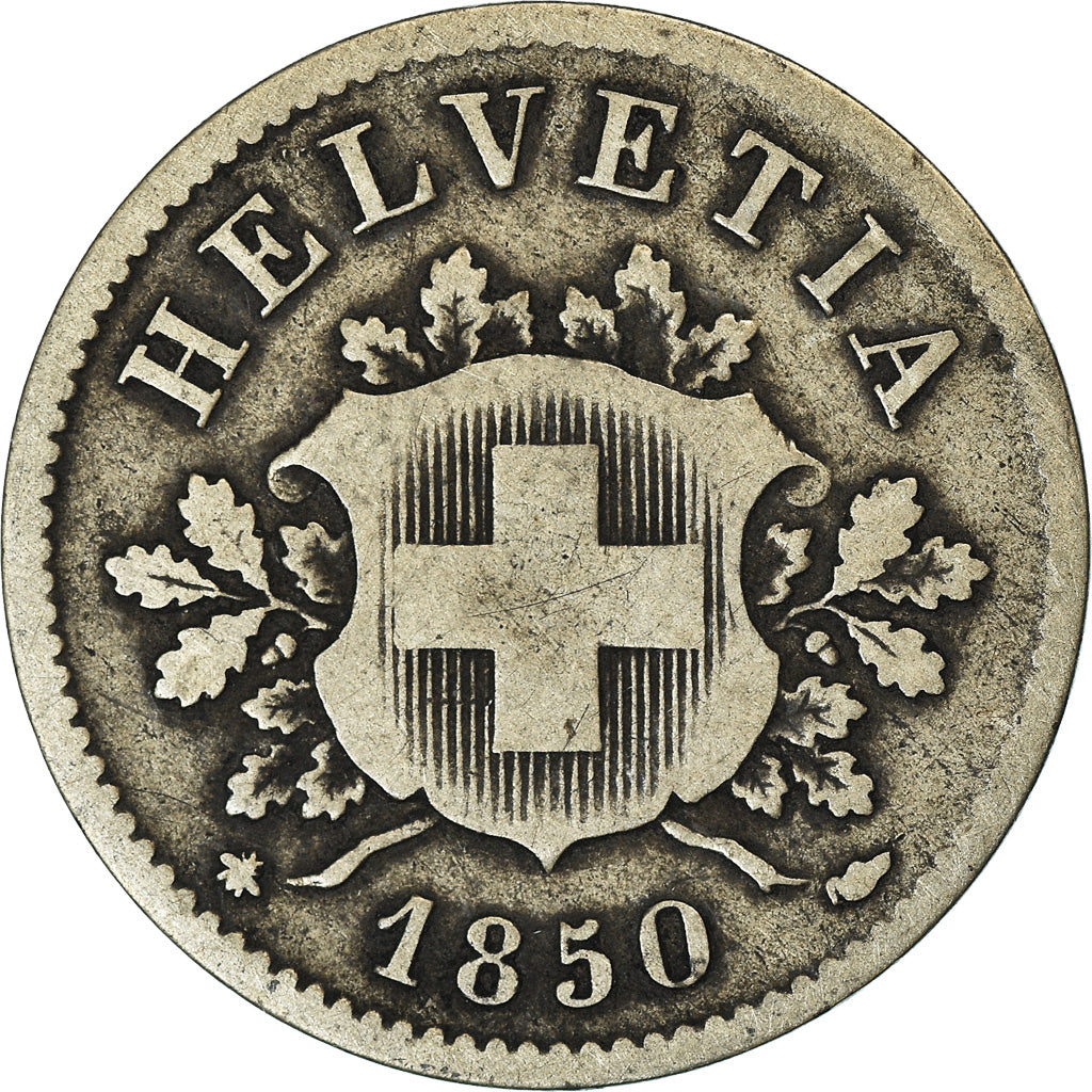 Moneda, Suiza, 10 Rappen, 1850, Strasbourg, BC+, Vellón, KM:6
