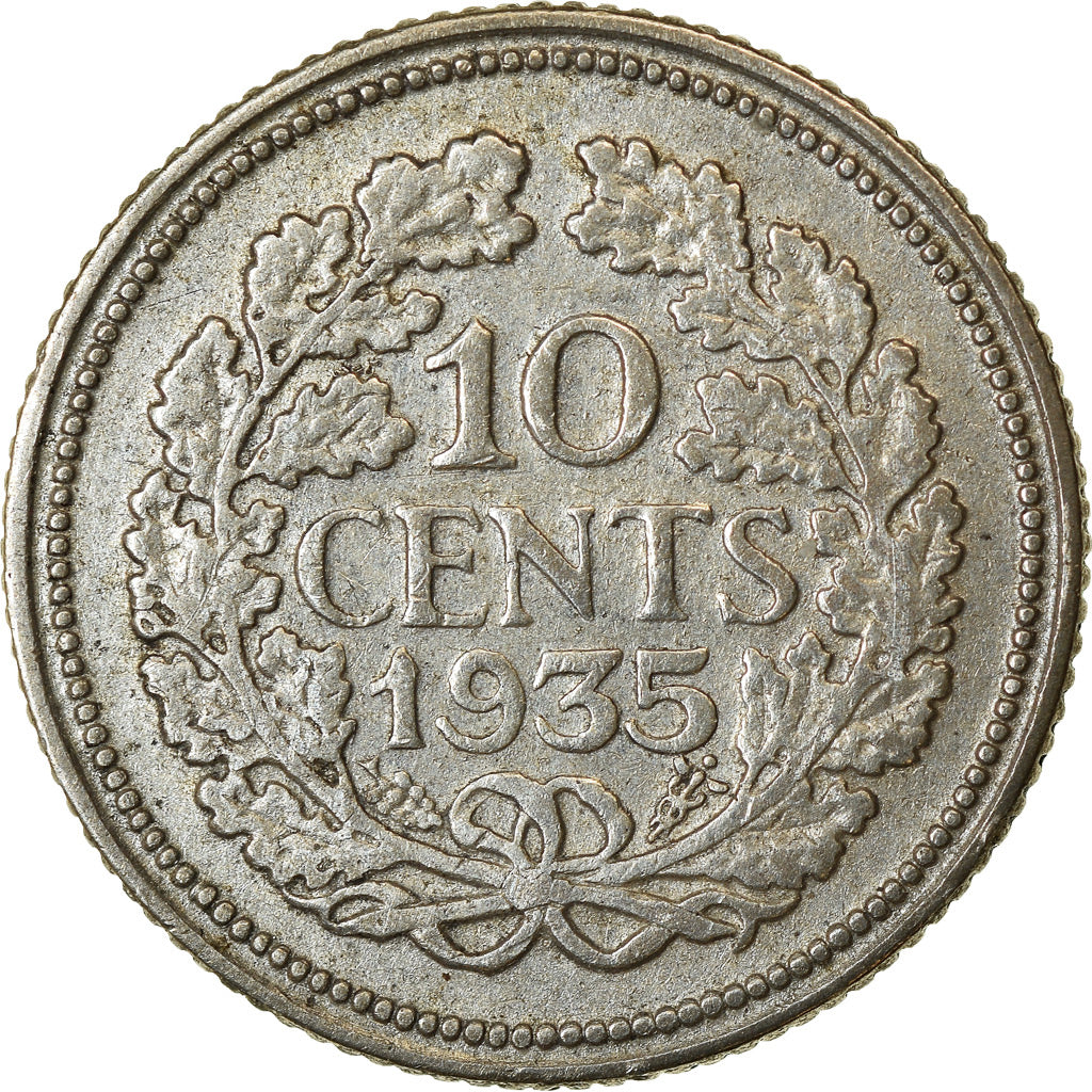Moneta, Holandia, Wilhelmina I, 10 Cents, 1935, EF(40-45), Srebro, KM:163