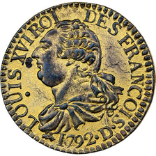 France, Louis XVI, 3 Deniers françois, 1792 / AN 4, Lyon, 2ème sem., Plaqué or