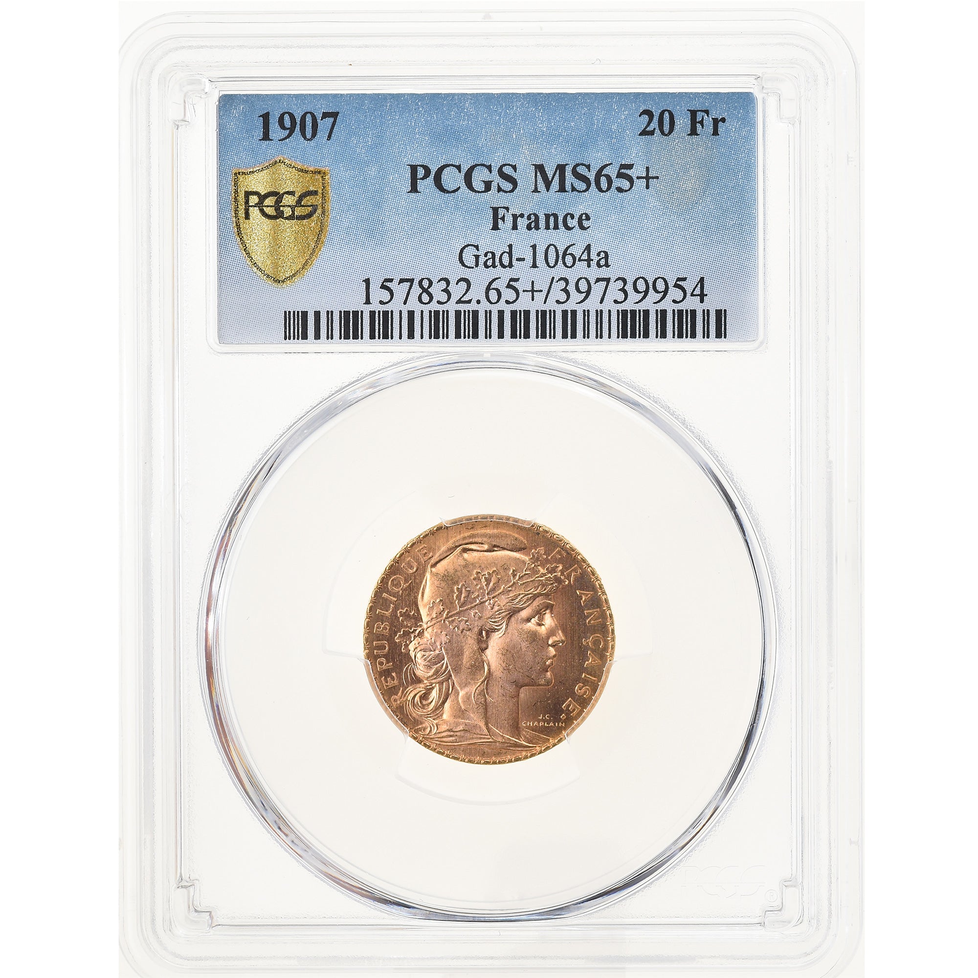 Monnaie, France, Marianne, 20 Francs, 1907, Paris, PCGS, MS65+, FDC, Or
