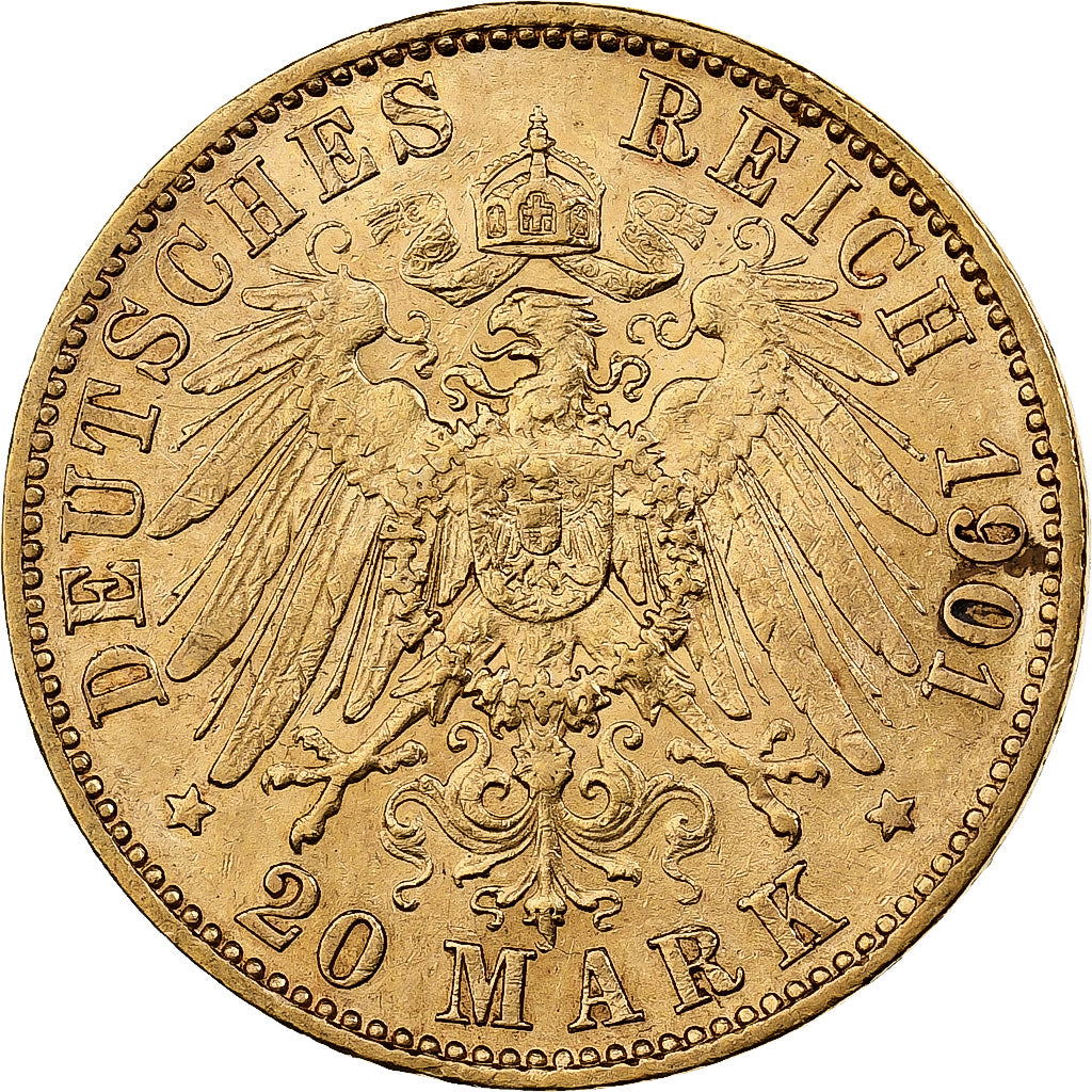 Kingdom of Prussia, Wilhelm II, 20 Mark, 1901, Berlin, Gold, SS+, KM:521