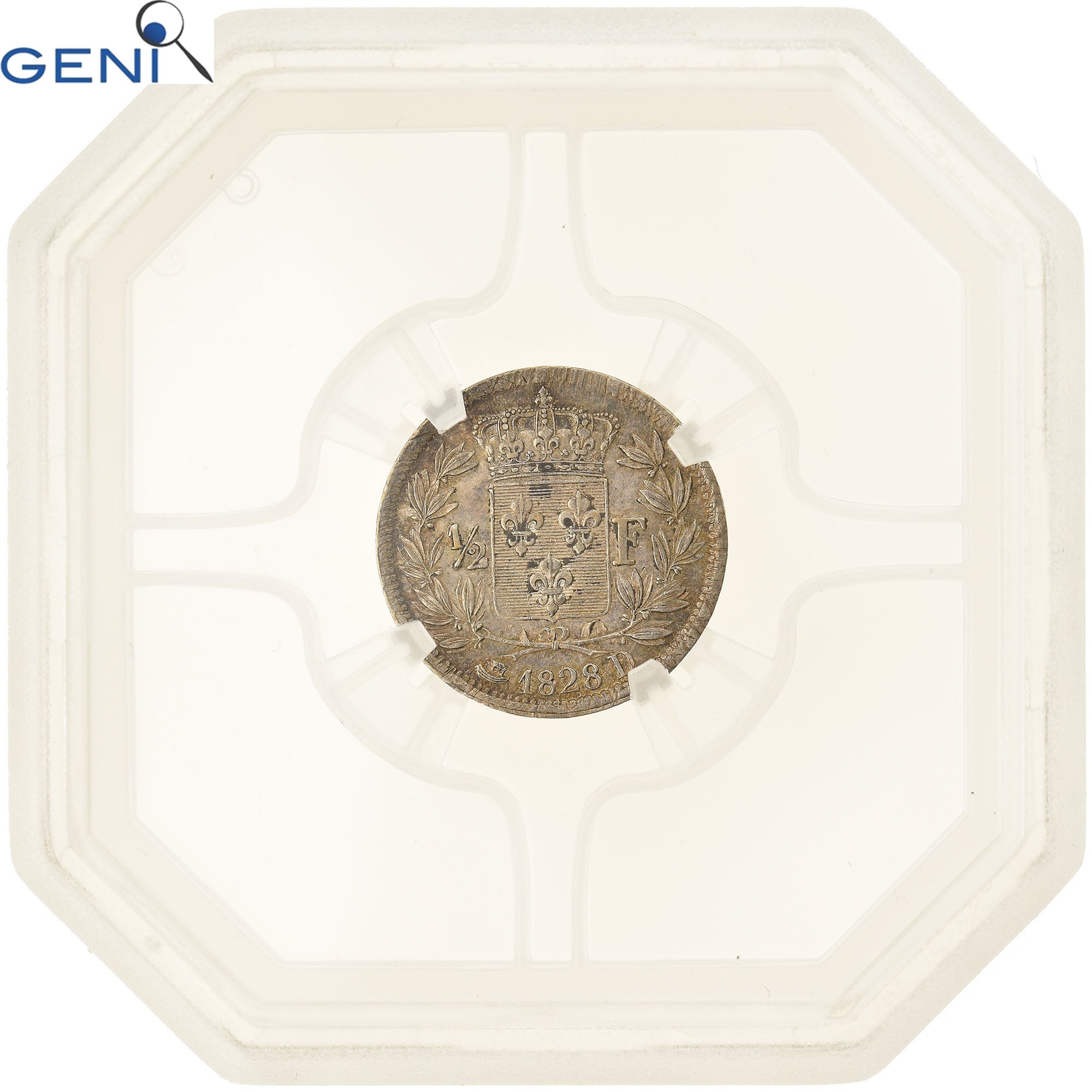 Moneda, Francia, Charles X, 1/2 Franc, 1828, Lyon, GENI, AU55, EBC, Plata
