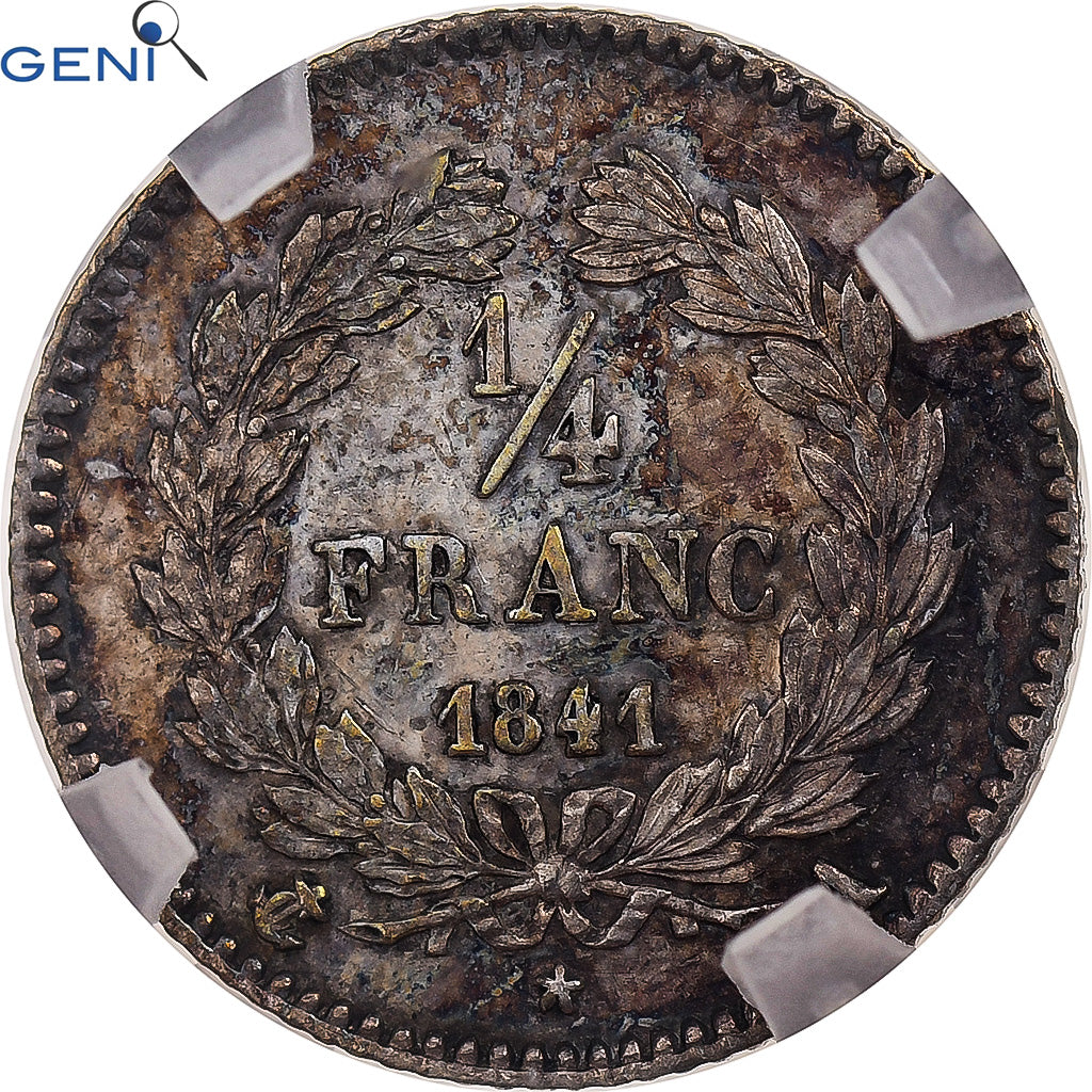 Francia, Louis Philippe I, 1/4 Franc, 1841, Paris, Plata, GENI, UNC Details