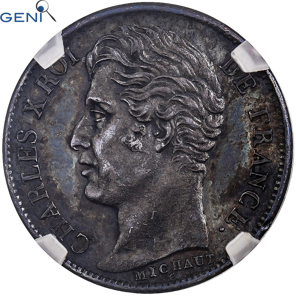France, Charles X, 1/2 Franc, 1828, Paris, Silver, GENI, MS61, Gadoury:402