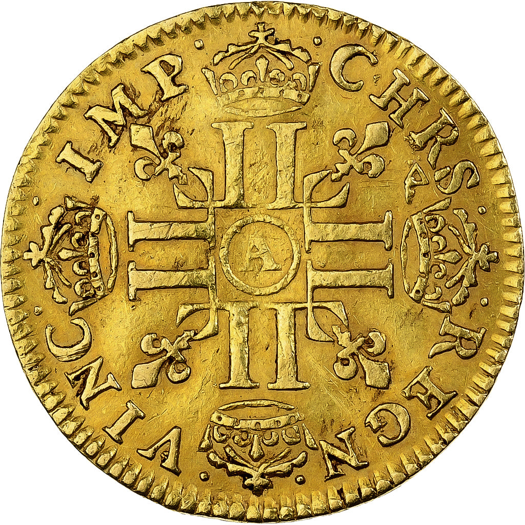 France, Louis XIV, 1/2 louis d'or à la mèche longue, 1652, Paris, Or, TTB