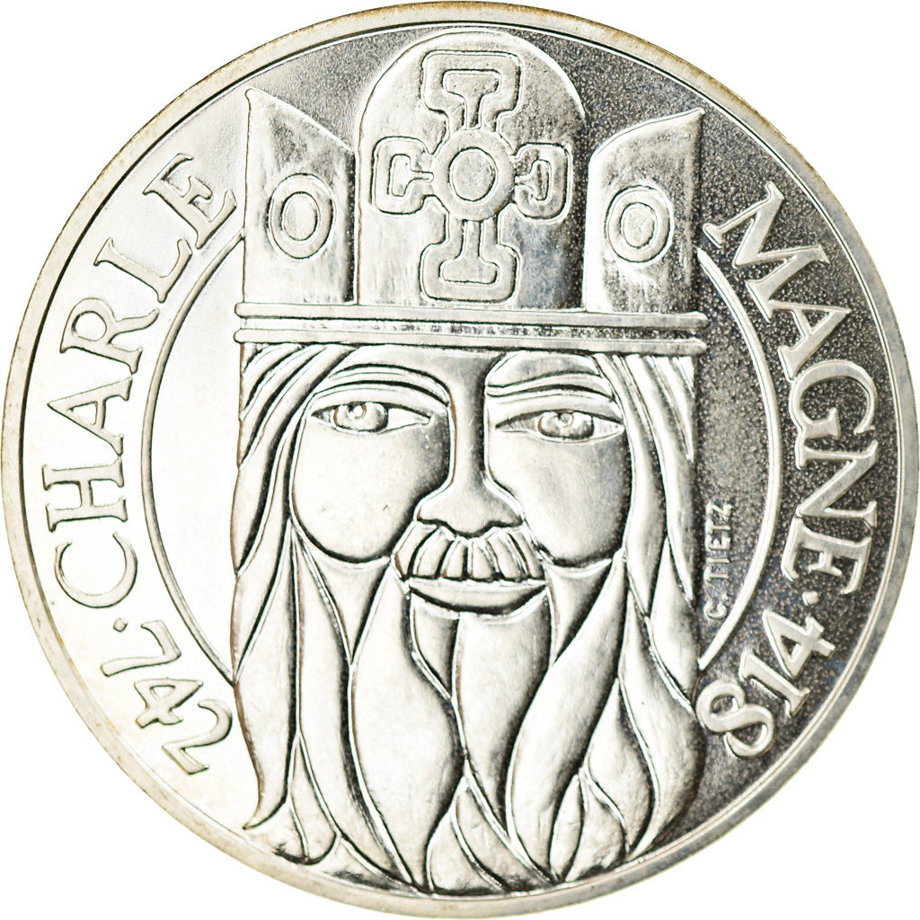 Moneda, Francia, Charlemagne, 100 Francs, 1990, Paris, FDC, Plata, KM:982