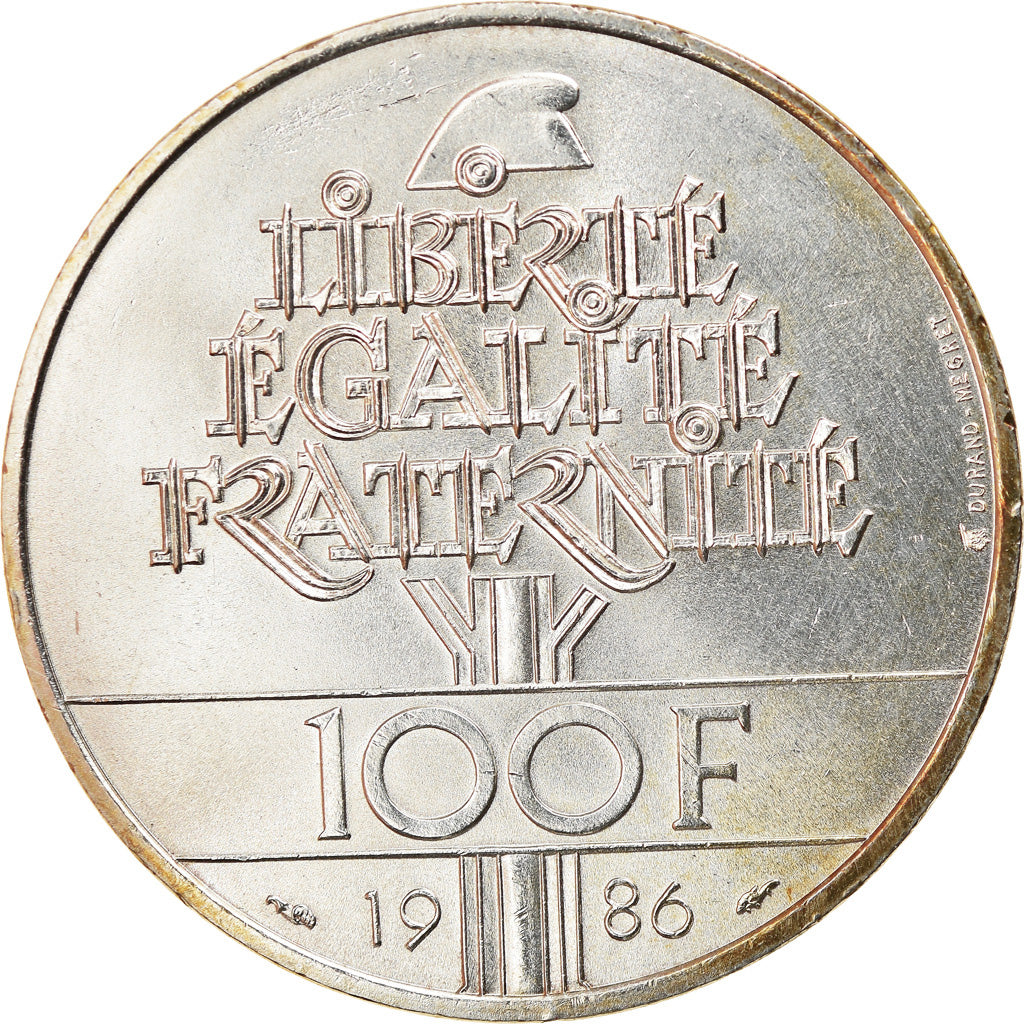 Coin, France, Statue de la Liberté, 100 Francs, 1986, Paris, AU(55-58), Silver