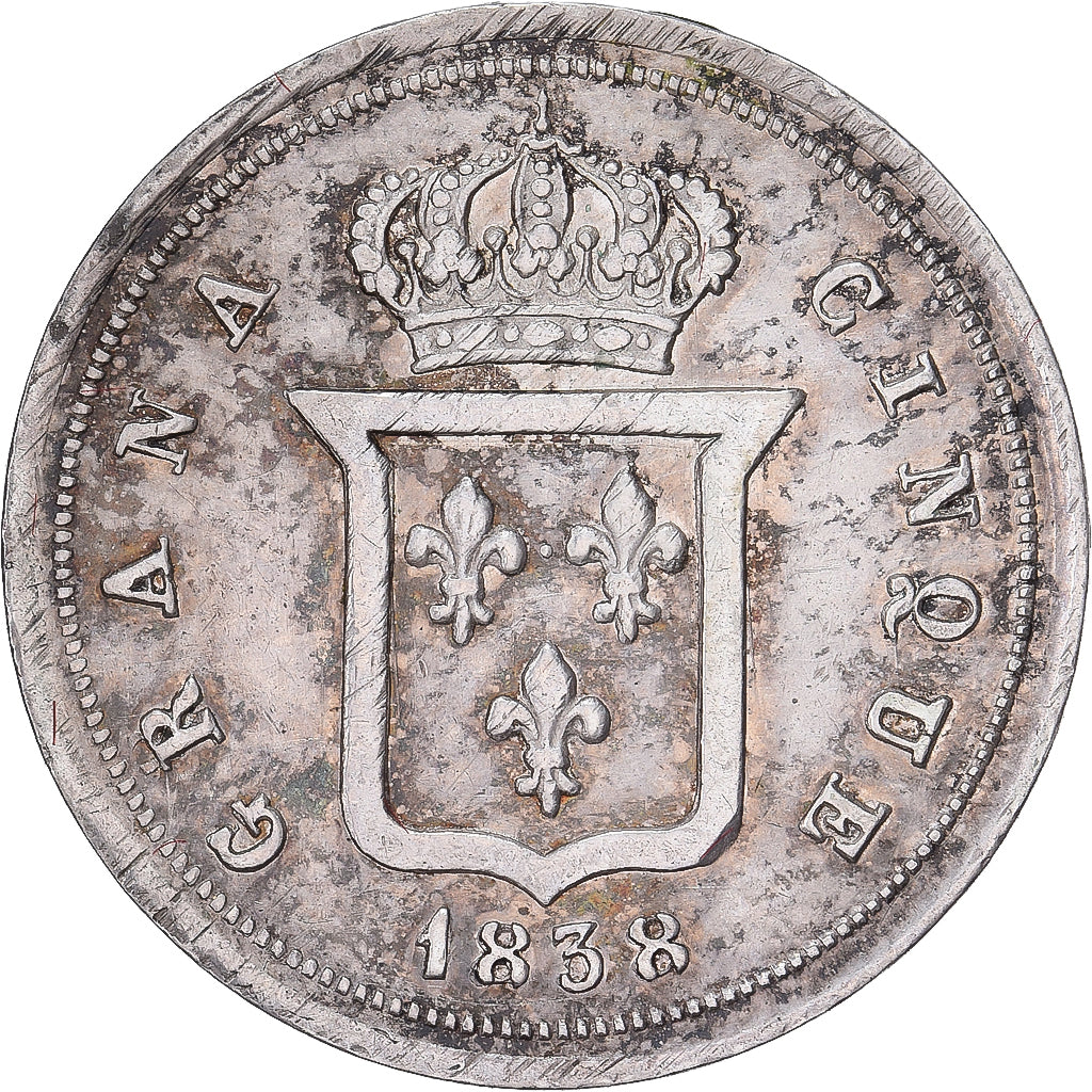 Munten, Italiaanse staten, NAPLES, Ferdinando II, 5 Grana, 1838, ZF+, Zilver