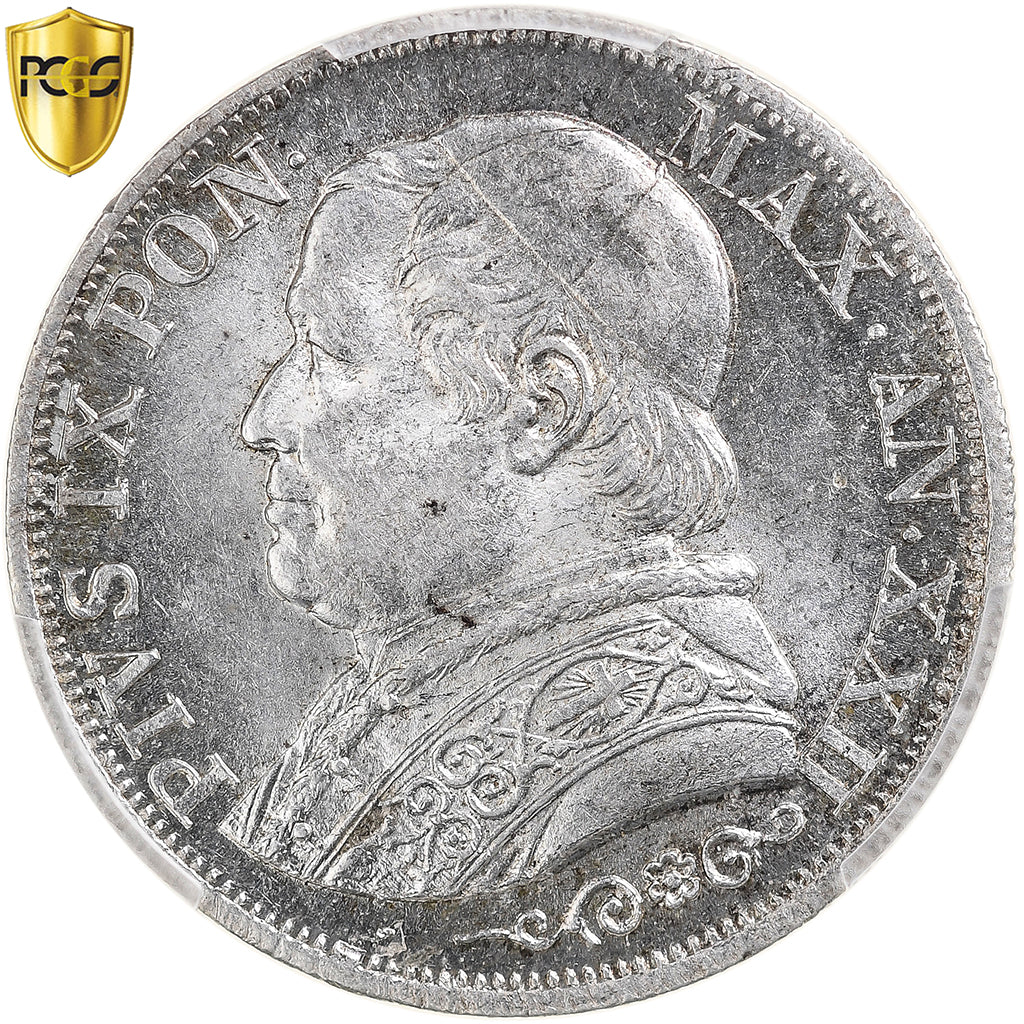 États pontificaux, Pie IX, Lira, 1867, Rome, Argent, PCGS, MS63, KM:1378
