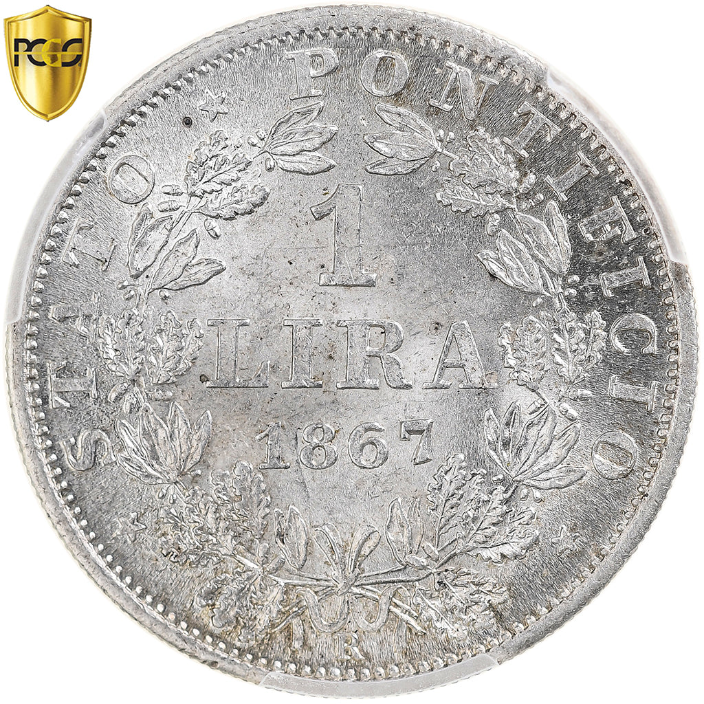 États pontificaux, Pie IX, Lira, 1867, Rome, Argent, PCGS, MS63, KM:1378