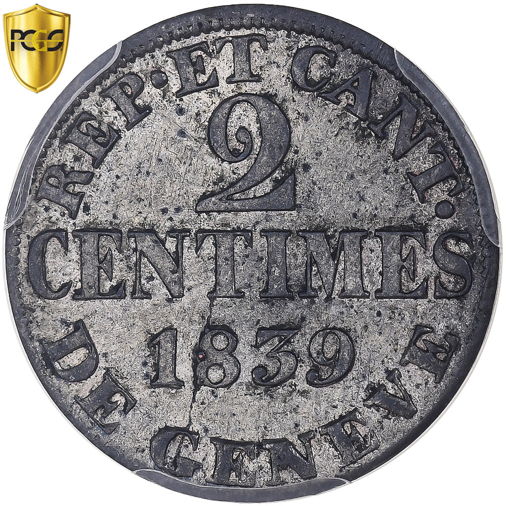 Canton of Geneva, 2 Centimes, 1839, Biglione, PCGS, MS64, KM:126