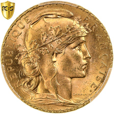 Moneda, Francia, Marianne, 20 Francs, 1907, Paris, PCGS, MS65+, FDC, Oro