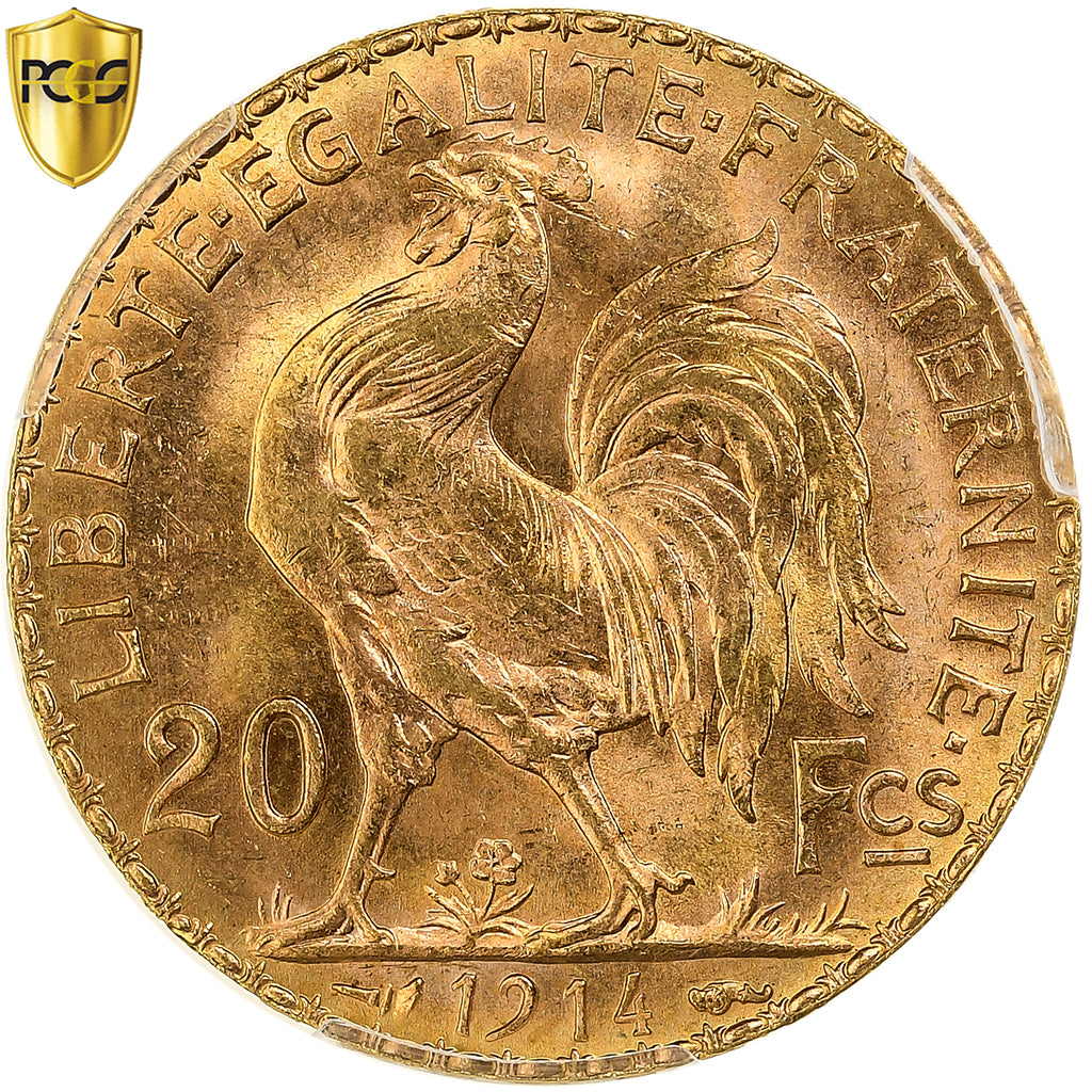 Moneda, Francia, Marianne, 20 Francs, 1907, Paris, PCGS, MS65+, FDC, Oro