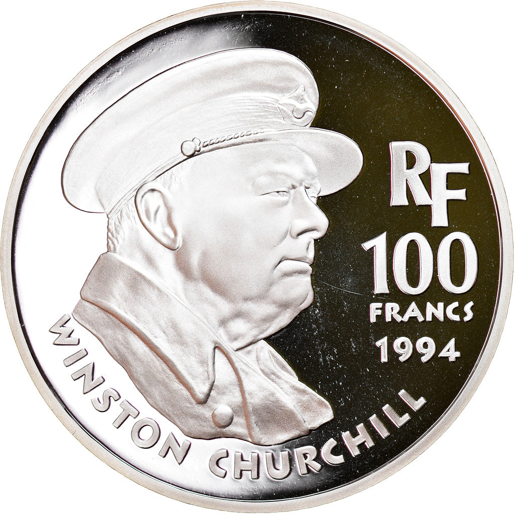 Munten, Frankrijk, Churchill, 100 Francs, 1994, BE, FDC, Zilver, KM:1037