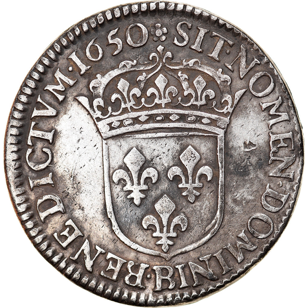 Moeda, França, Louis XIV, 1/4 Écu à la mèche longue, 1/4 Ecu, 1650, Rouen