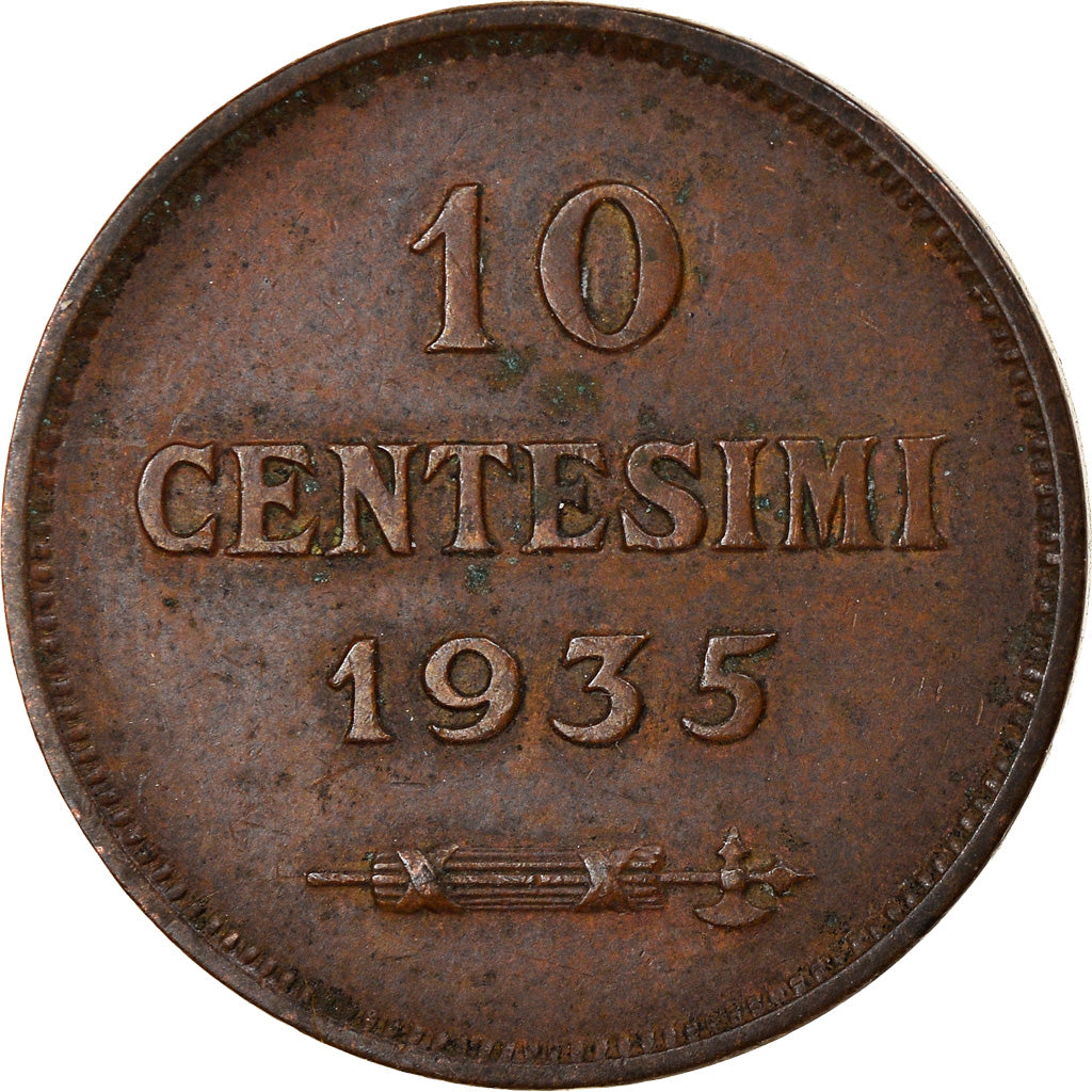 Moneta, San Marino, 10 Centesimi, 1935, Rome, AU(55-58), Bronze, KM:13