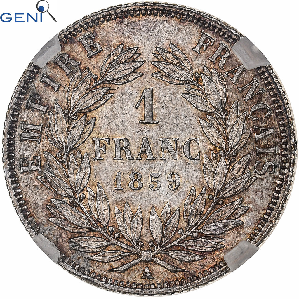Moneda, Francia, Napoleon III, Napoléon III, Franc, 1859, Paris, GENI, MS62