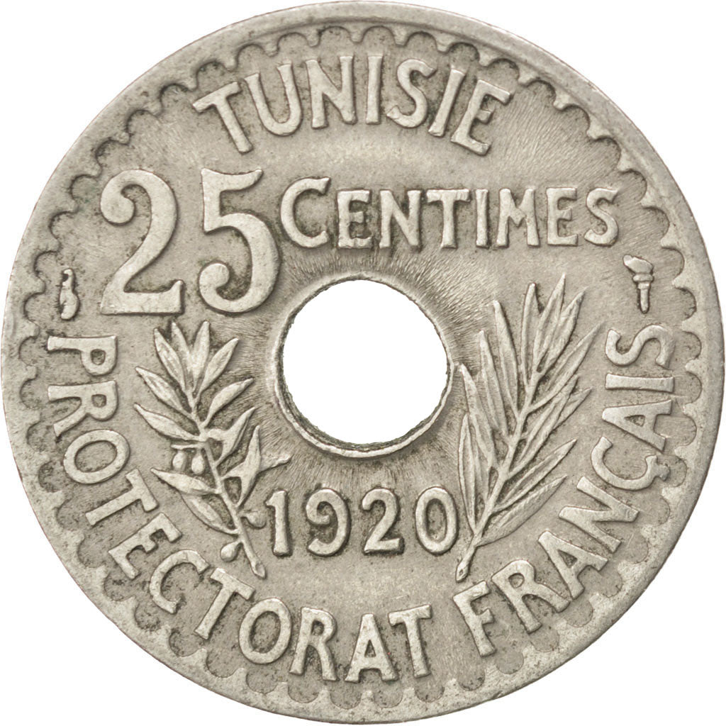 Moneta, Tunisia, Muhammad al-Nasir Bey, 25 Centimes, 1920, Paris, BB