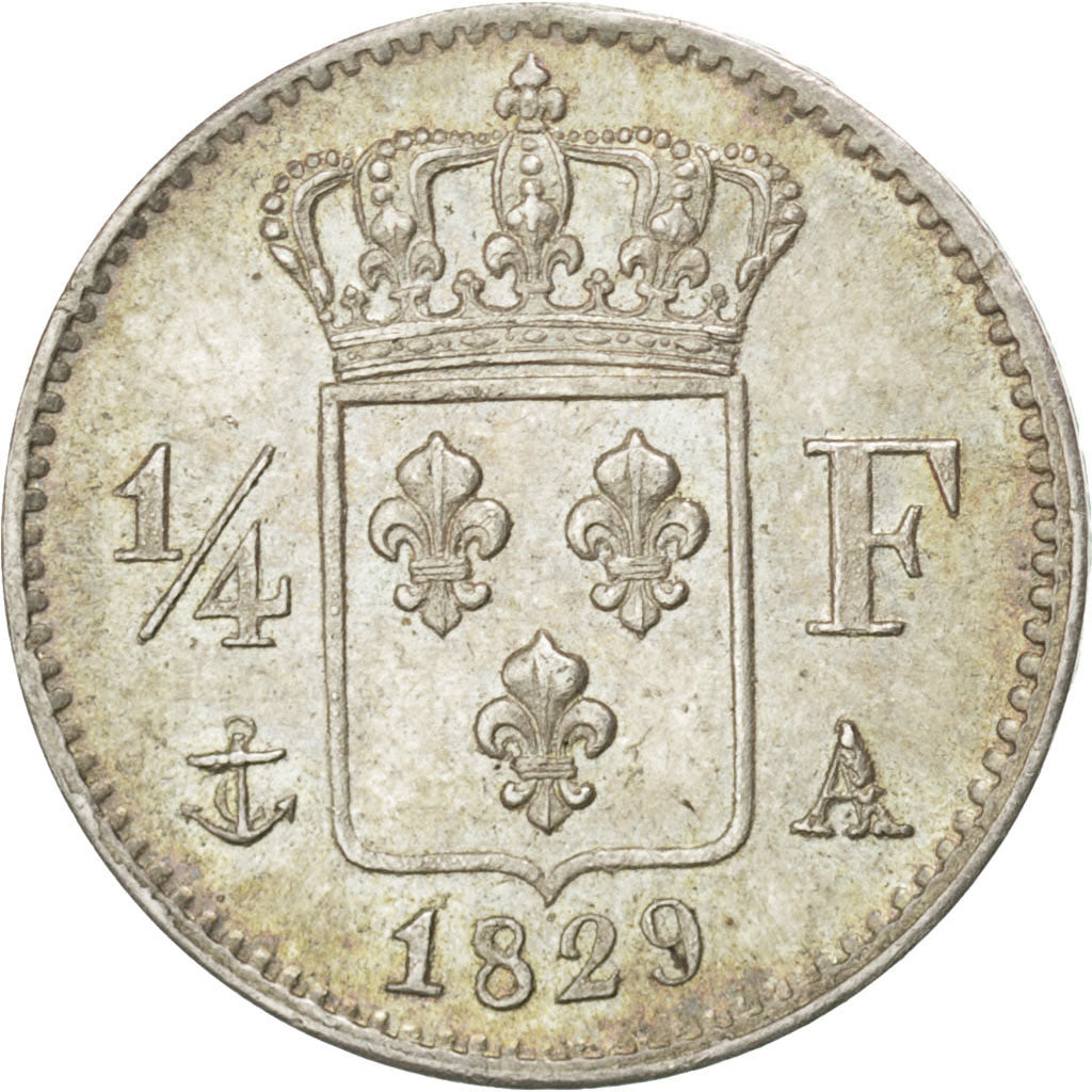 Coin, France, Charles X, 1/4 Franc, 1829, Paris, MS(60-62), Silver, KM:722.1