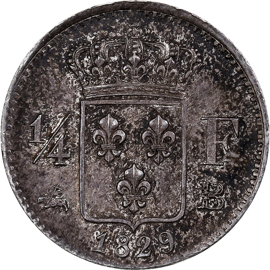 Francja, Charles X, 1/4 Franc, 1829, Rouen, Srebro, MS(60-62), Gadoury:353