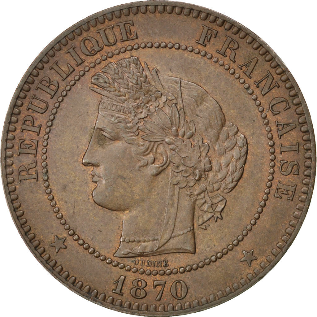 Coin, France, Cérès, 10 Centimes, 1870, Paris, AU(55-58), Bronze, KM:815.1