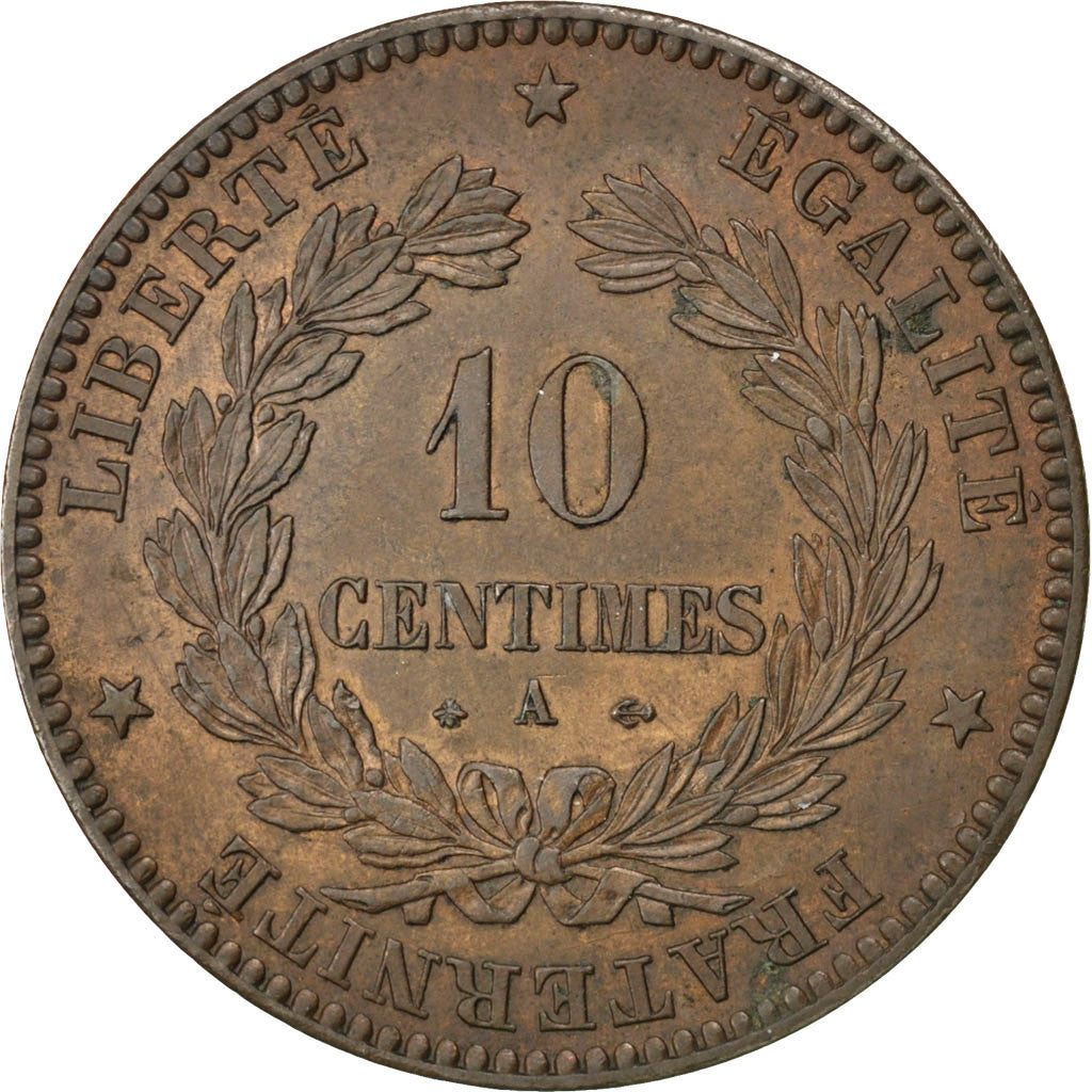 Coin, France, Cérès, 10 Centimes, 1870, Paris, AU(55-58), Bronze, KM:815.1
