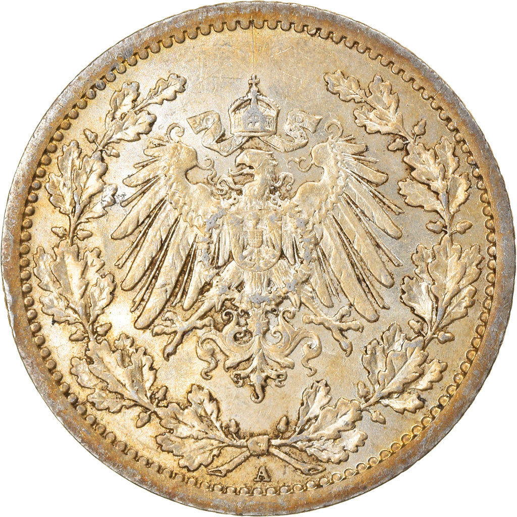 Moneta, GERMANIA - IMPERO, 1/2 Mark, 1914, Berlin, SPL-, Argento, KM:17