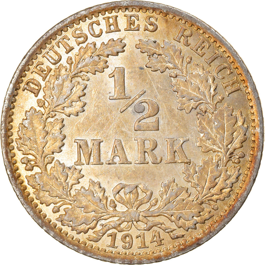 Moneta, GERMANIA - IMPERO, 1/2 Mark, 1914, Berlin, SPL-, Argento, KM:17