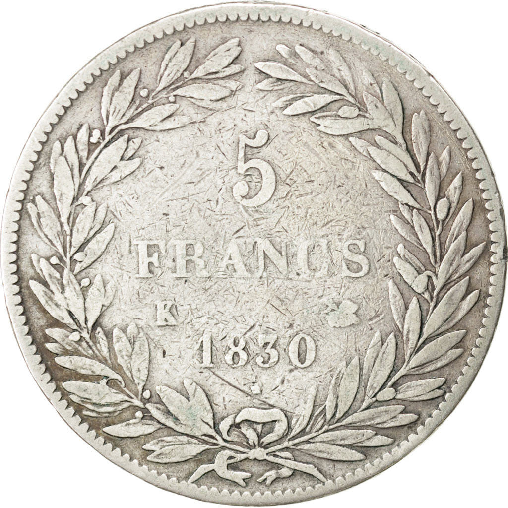 Moneta, Francia, Louis-Philippe, 5 Francs, 1830, Bordeaux, MB+, Argento