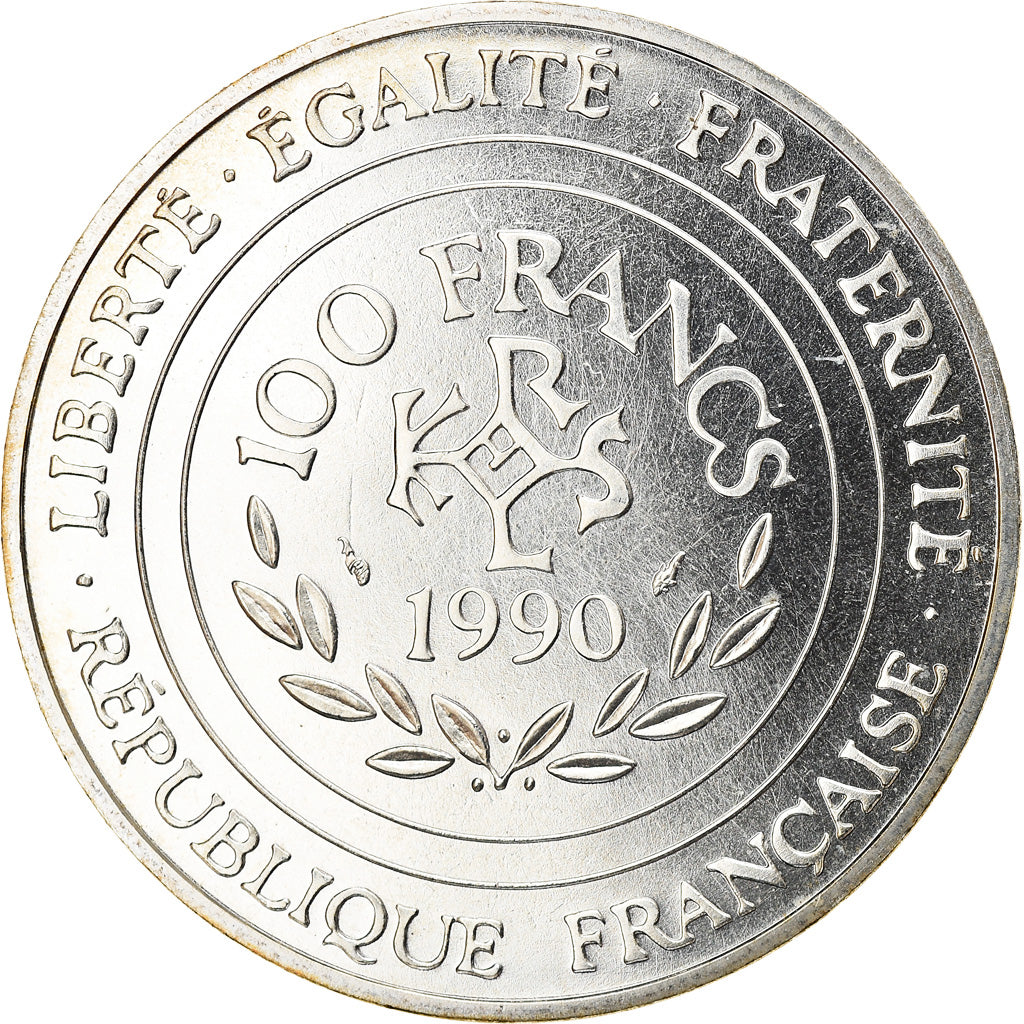 Munten, Frankrijk, Charlemagne, 100 Francs, 1990, FDC, FDC, Zilver, KM:982